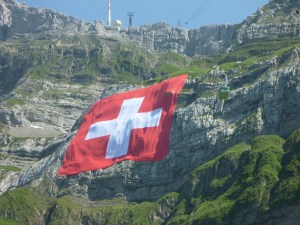 Gigantic Swiss flag mounted on Säntis.