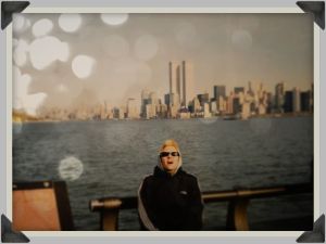 My own self on Liberty Island in 2000 (caught mid-sneeze... no wonder, it was December and freaking cold...)