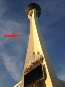 A bungee jumper in full flight.