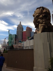 The MGM lion with the New York New York skyline.